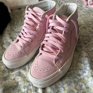 Pink soft leather high top women vans 6.5